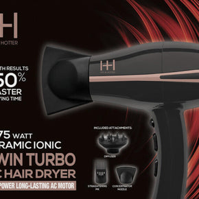 Hot & Hotter Twin Turbo AC Hair Dryer Ceramic Ionic 1875W