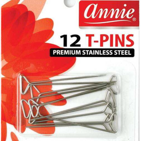 Annie Hair T-Pins, 12 Count Premium Stainless Steel Metal Hair Pins, Silver