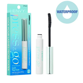 Press&Go Waterproof Lash Top Coat - Locks in Lash Clusters & False Eyelashes, Sweat-Resistant Black Finish