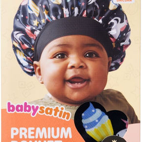 RED BABY SATIN BONNET - BLACK UNICORN