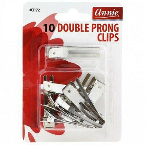 Annie Double Prong Clips, 10 Count Metal Hair Clips, Silver